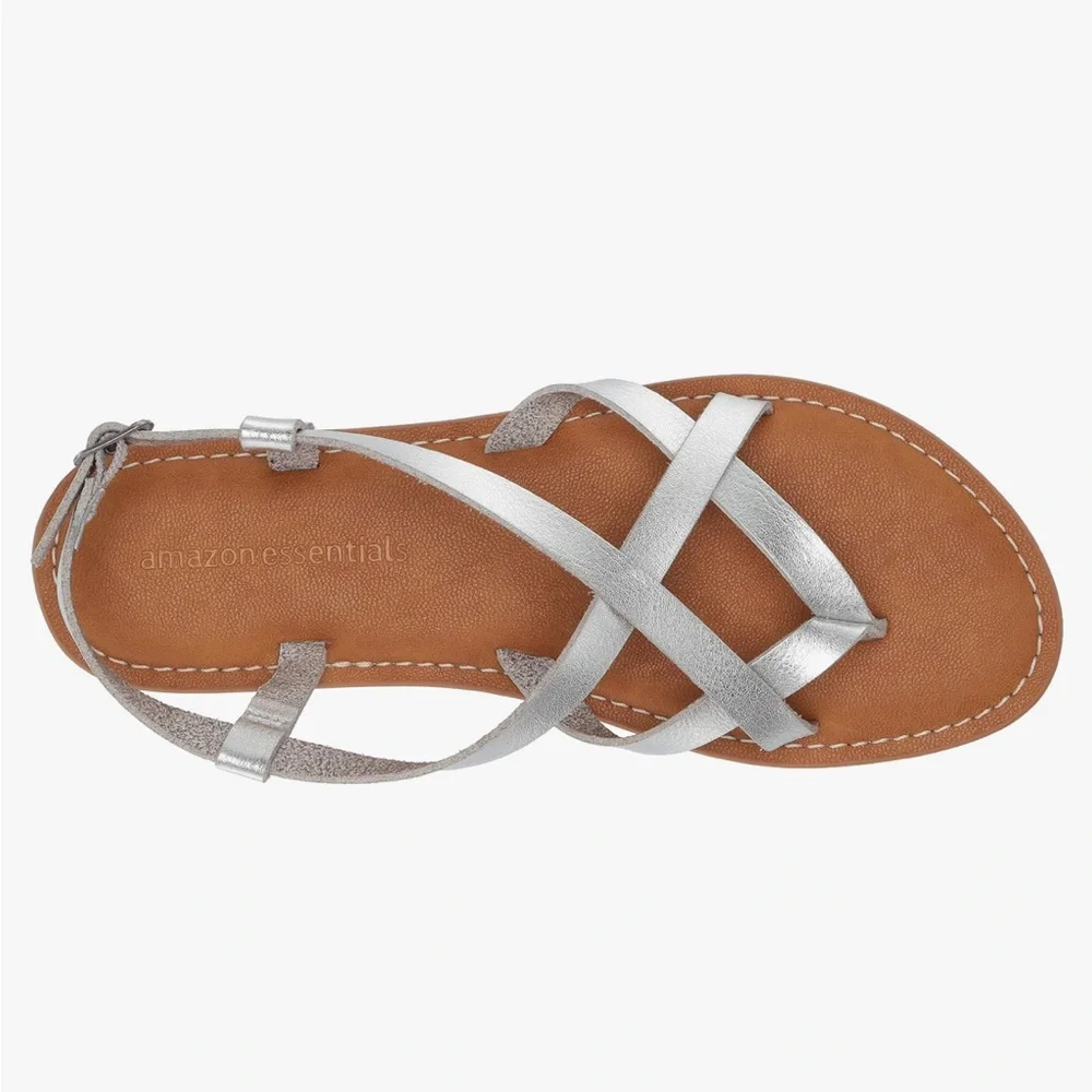 Amazon Essentials Women's Casual Strappy Sandal Silver metallic NWT Size 8